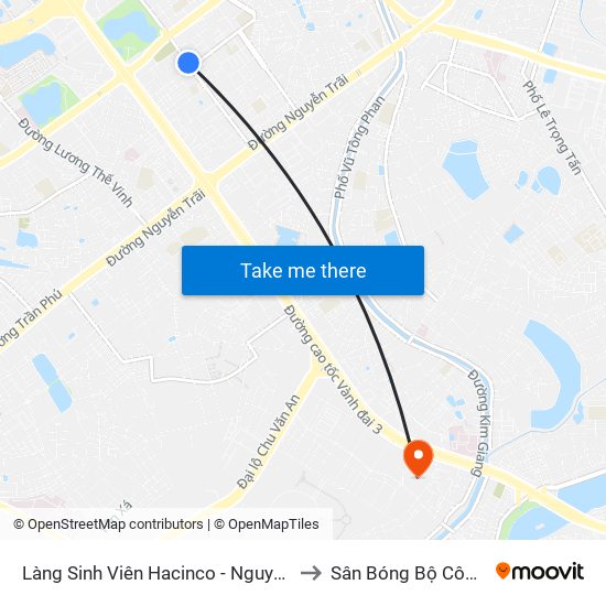 Làng Sinh Viên Hacinco - Nguyễn Tuân to Sân Bóng Bộ Công An map