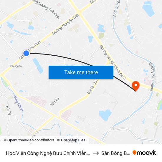 Học Viện Công Nghệ Bưu Chính Viễn Thông - Trần Phú (Hà Đông) to Sân Bóng Bộ Công An map