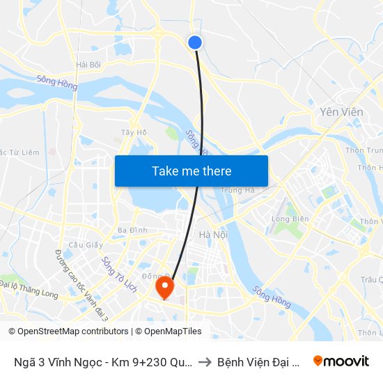 Ngã 3 Vĩnh Ngọc - Km 9+230 Quốc Lộ 3 to Bệnh Viện Đại Học Y map