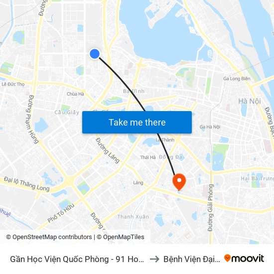 Gần Học Viện Quốc Phòng - 91 Hoàng Quốc Việt to Bệnh Viện Đại Học Y map