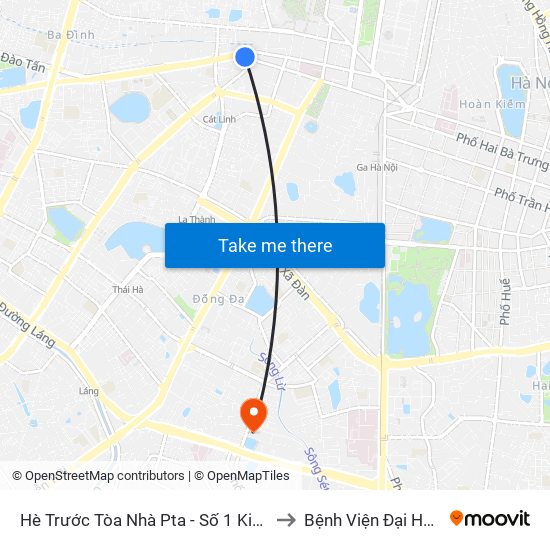 Hè Trước Tòa Nhà Pta - Số 1 Kim Mã to Bệnh Viện Đại Học Y map