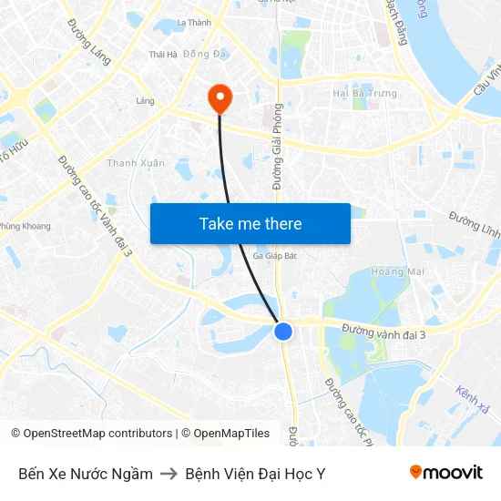Bến Xe Nước Ngầm to Bệnh Viện Đại Học Y map