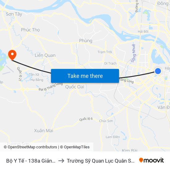 Bộ Y Tế - 138a Giảng Võ to Trường Sỹ Quan Lục Quân Sơn Tây map