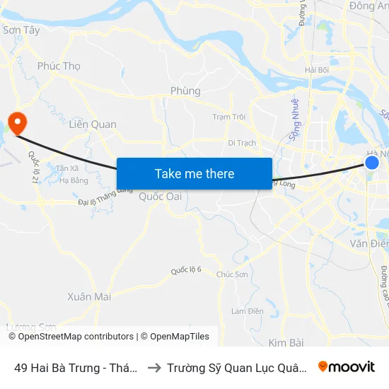 49 Hai Bà Trưng - Tháp Hà Nội to Trường Sỹ Quan Lục Quân Sơn Tây map