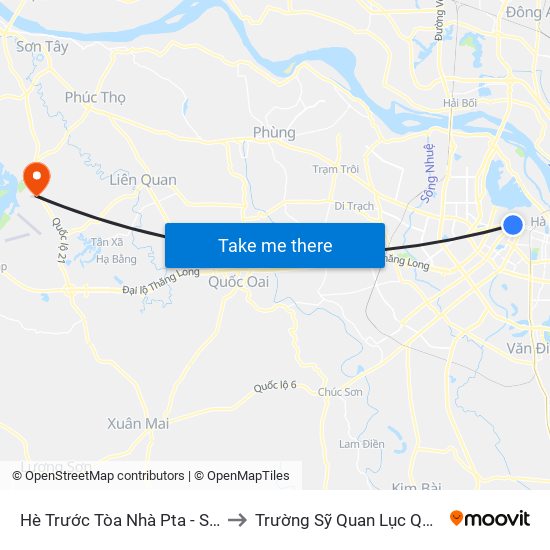 Hè Trước Tòa Nhà Pta - Số 1 Kim Mã to Trường Sỹ Quan Lục Quân Sơn Tây map