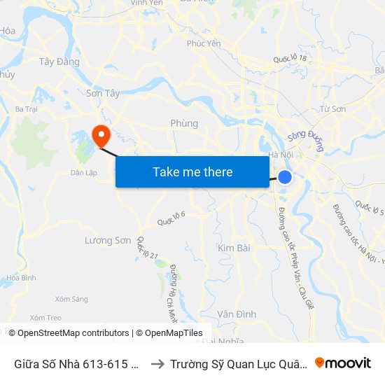 Giữa Số Nhà 613-615 Kim Ngưu to Trường Sỹ Quan Lục Quân Sơn Tây map