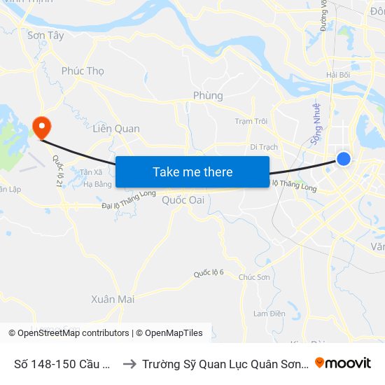 Số 148-150 Cầu Giấy to Trường Sỹ Quan Lục Quân Sơn Tây map