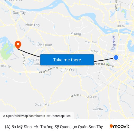 (A) Bx Mỹ Đình to Trường Sỹ Quan Lục Quân Sơn Tây map