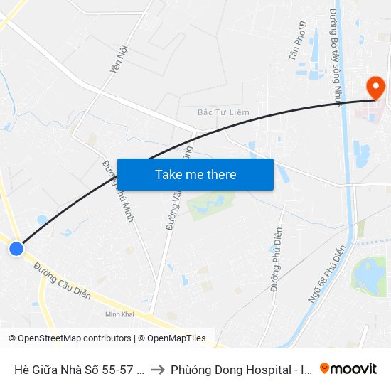 Hè Giữa Nhà Số 55-57 Phố Nhổn to Phùóng Dong Hospital - INTRACOM map
