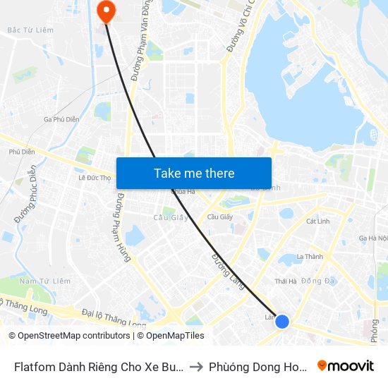 Flatfom Dành Riêng Cho Xe Buýt Trước Nhà 45 Đường Láng to Phùóng Dong Hospital - INTRACOM map