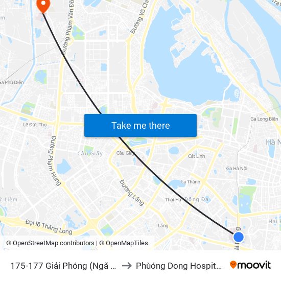 175-177 Giải Phóng (Ngã 3 Lê Thanh Nghị) to Phùóng Dong Hospital - INTRACOM map