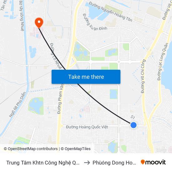 Trung Tâm Khtn Công Nghệ Quốc Gia - 18 Hoàng Quốc Việt to Phùóng Dong Hospital - INTRACOM map