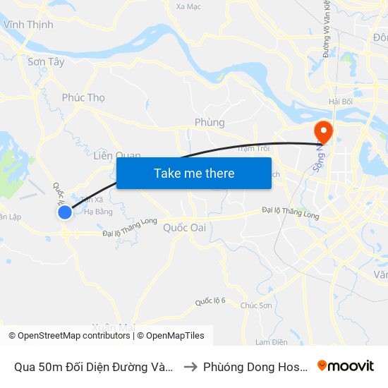 Qua 50m Đối Diện Đường Vào Trường Đh Fpt, Hòa Lạc to Phùóng Dong Hospital - INTRACOM map