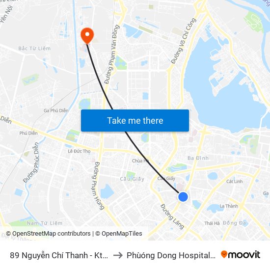 89 Nguyễn Chí Thanh - Ktx Đại Học Luật to Phùóng Dong Hospital - INTRACOM map