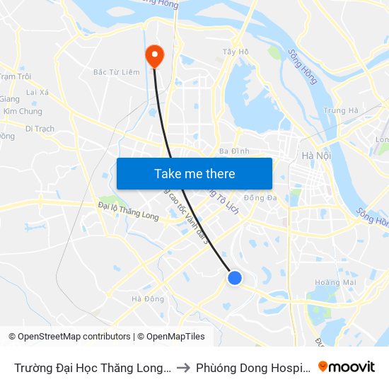 Trường Đại Học Thăng Long - Nghiêm Xuân Yêm to Phùóng Dong Hospital - INTRACOM map
