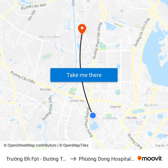 Trường Đh Fpt - Đường Tôn Thất Thuyết to Phùóng Dong Hospital - INTRACOM map
