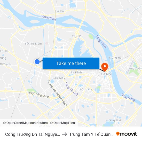 Cổng Trường Đh Tài Nguyên Môi Trường to Trung Tâm Y Tế Quận Hoàn Kiếm map