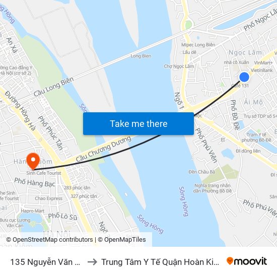 135 Nguyễn Văn Cừ to Trung Tâm Y Tế Quận Hoàn Kiếm map