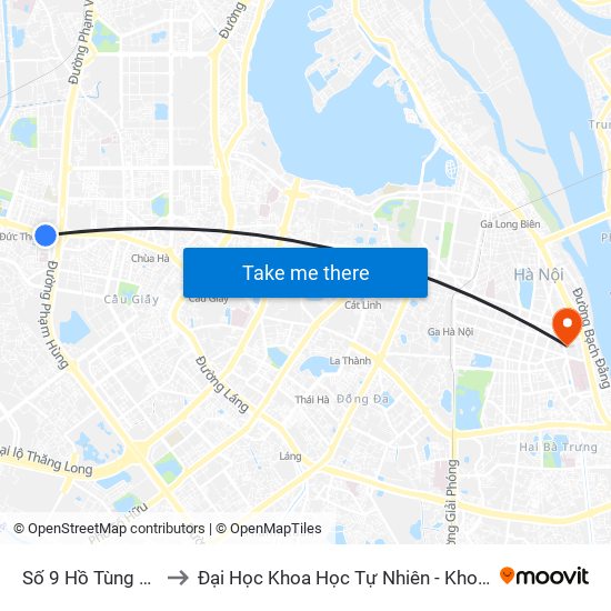 Số 9 Hồ Tùng Mậu to Đại Học Khoa Học Tự Nhiên - Khoa Hoá map