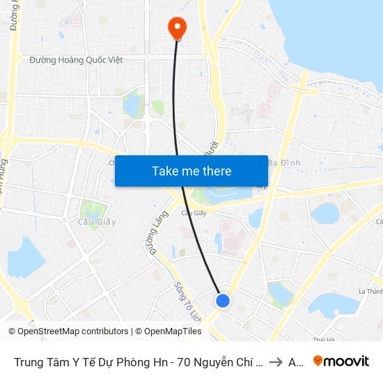 Trung Tâm Y Tế Dự Phòng Hn - 70 Nguyễn Chí Thanh to A21 map