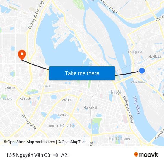 135 Nguyễn Văn Cừ to A21 map