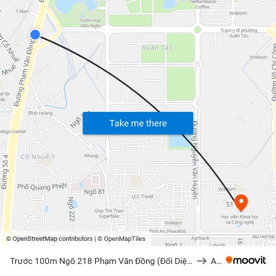 Trước 100m Ngõ 218 Phạm Văn Đồng (Đối Diện Công Viên Hòa Bình) to A21 map