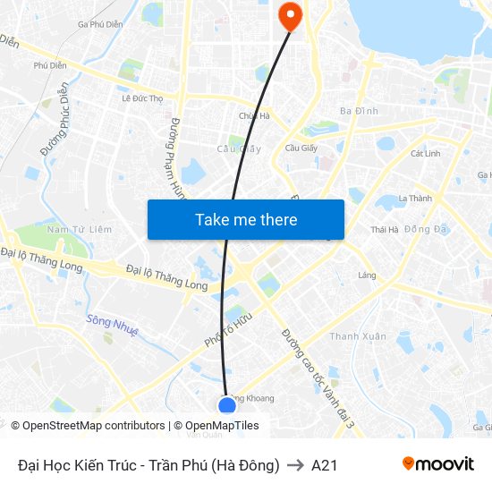 Đại Học Kiến Trúc - Trần Phú (Hà Đông) to A21 map