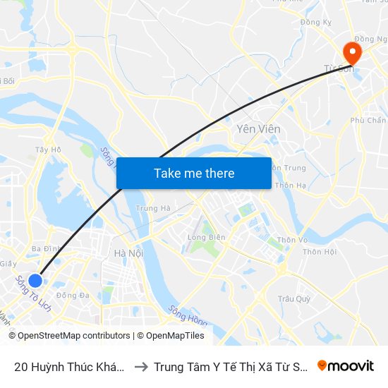 20 Huỳnh Thúc Kháng to Trung Tâm Y Tế Thị Xã Từ Sơn map