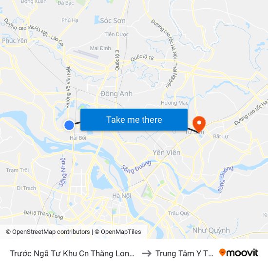 Trước Ngã Tư Khu Cn Thăng Long 100m (Chiều Nội Bài - Hà Nội) to Trung Tâm Y Tế Thị Xã Từ Sơn map