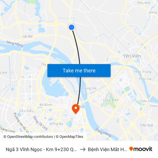 Ngã 3 Vĩnh Ngọc - Km 9+230 Quốc Lộ 3 to Bệnh Viện Mắt Hà Nội map