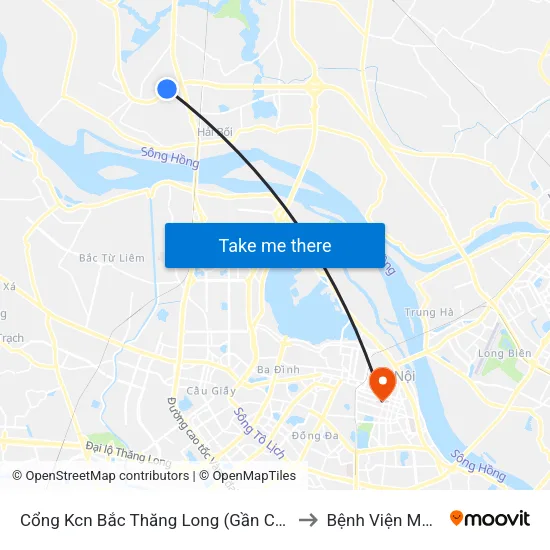 Cổng Kcn Bắc Thăng Long (Gần Cầu Vượt Bộ Hành) to Bệnh Viện Mắt Hà Nội map