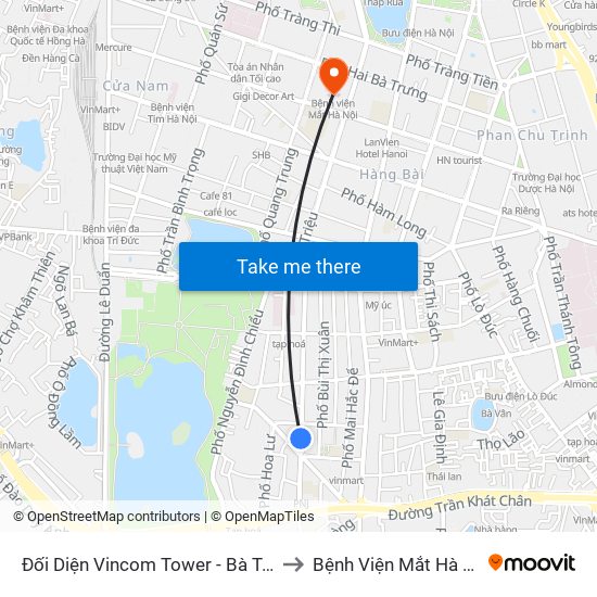 Đối Diện Vincom Tower - Bà Triệu to Bệnh Viện Mắt Hà Nội map