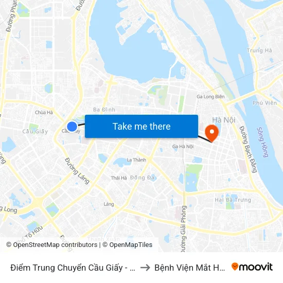 Điểm Trung Chuyển Cầu Giấy - Gtvt 02 to Bệnh Viện Mắt Hà Nội map