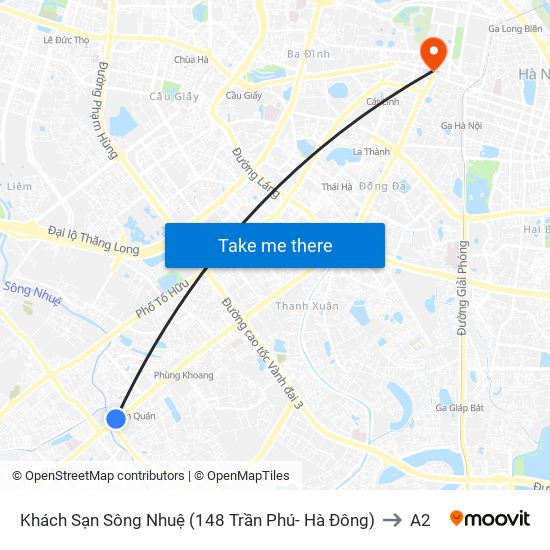 Khách Sạn Sông Nhuệ (148 Trần Phú- Hà Đông) to A2 map