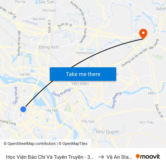 Học Viện Báo Chí Và Tuyên Truyền - 36 Xuân Thủy to Vệ An Stadium map