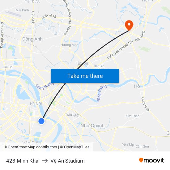 423 Minh Khai to Vệ An Stadium map