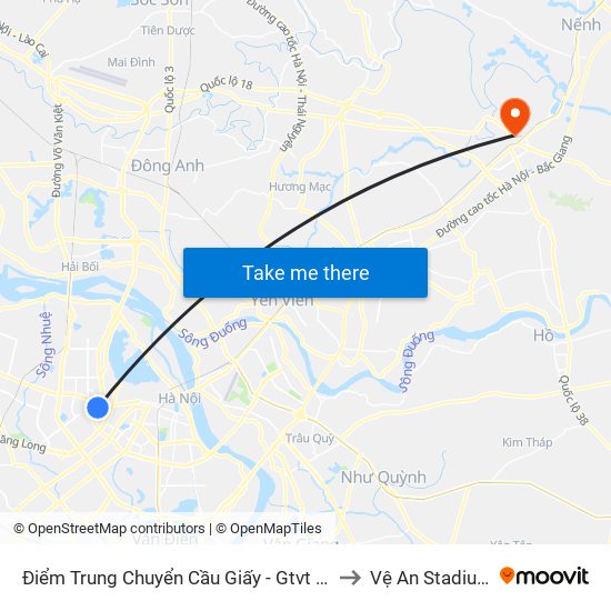 Điểm Trung Chuyển Cầu Giấy - Gtvt 02 to Vệ An Stadium map