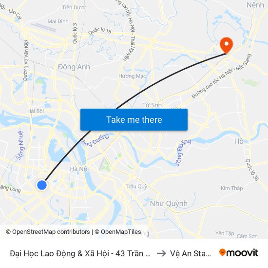 Đại Học Lao Động & Xã Hội - 43 Trần Duy Hưng to Vệ An Stadium map