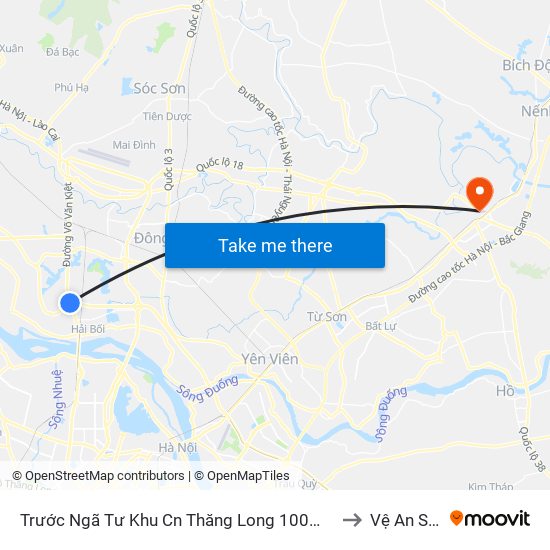 Trước Ngã Tư Khu Cn Thăng Long 100m (Chiều Nội Bài - Hà Nội) to Vệ An Stadium map