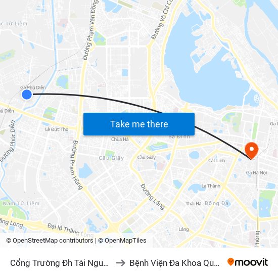 Cổng Trường Đh Tài Nguyên Môi Trường to Bệnh Viện Đa Khoa Quốc Tế Hồng Hà map