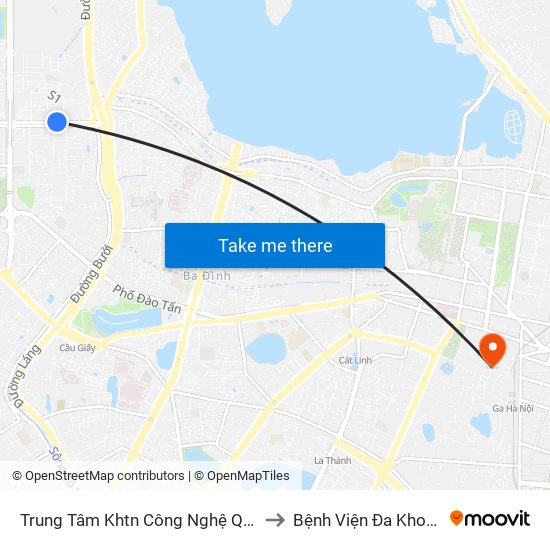 Trung Tâm Khtn Công Nghệ Quốc Gia - 18 Hoàng Quốc Việt to Bệnh Viện Đa Khoa Quốc Tế Hồng Hà map