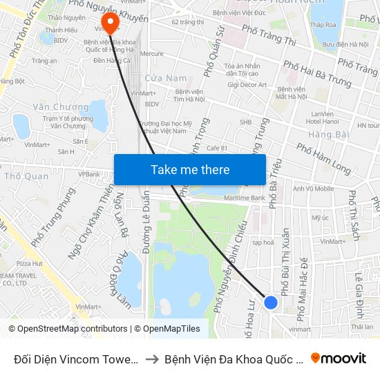 Đối Diện Vincom Tower - Bà Triệu to Bệnh Viện Đa Khoa Quốc Tế Hồng Hà map