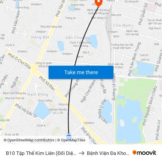 B10 Tập Thể Kim Liên (Đối Diện Ngõ 46b Phạm Ngọc Thạch) to Bệnh Viện Đa Khoa Quốc Tế Hồng Hà map