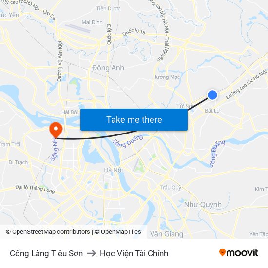 Cổng Làng Tiêu Sơn to Học Viện Tài Chính map