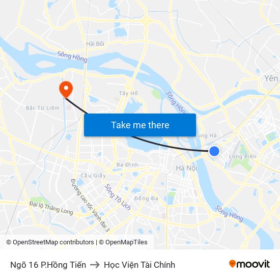 Ngõ 16 P.Hồng Tiến to Học Viện Tài Chính map