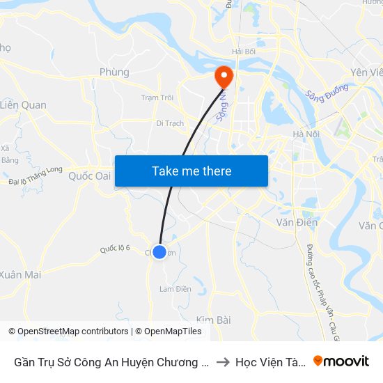 Gần Trụ Sở Công An Huyện Chương Mỹ - Quốc Lộ 6 to Học Viện Tài Chính map