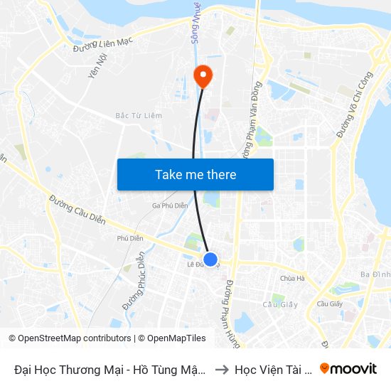 Đại Học Thương Mại - Hồ Tùng Mậu (Cột Sau) to Học Viện Tài Chính map