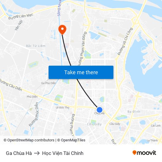 Ga Chùa Hà to Học Viện Tài Chính map