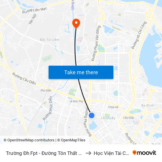 Trường Đh Fpt - Đường Tôn Thất Thuyết to Học Viện Tài Chính map