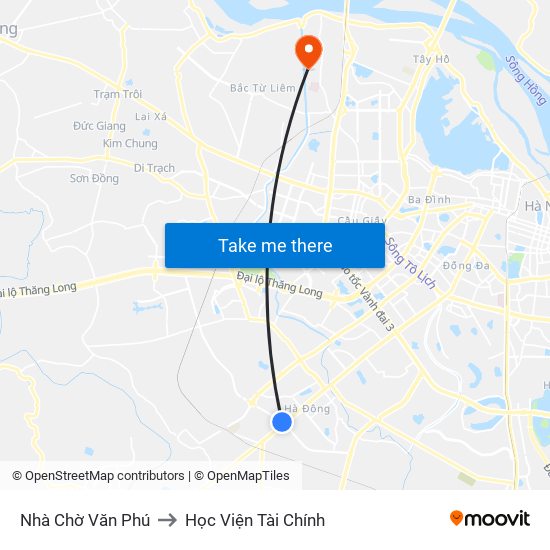 Nhà Chờ Văn Phú to Học Viện Tài Chính map